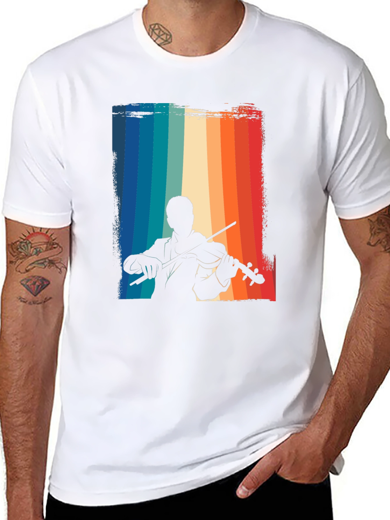 Retro Violinist Graphic Tee - Black Cotton T-Shirt