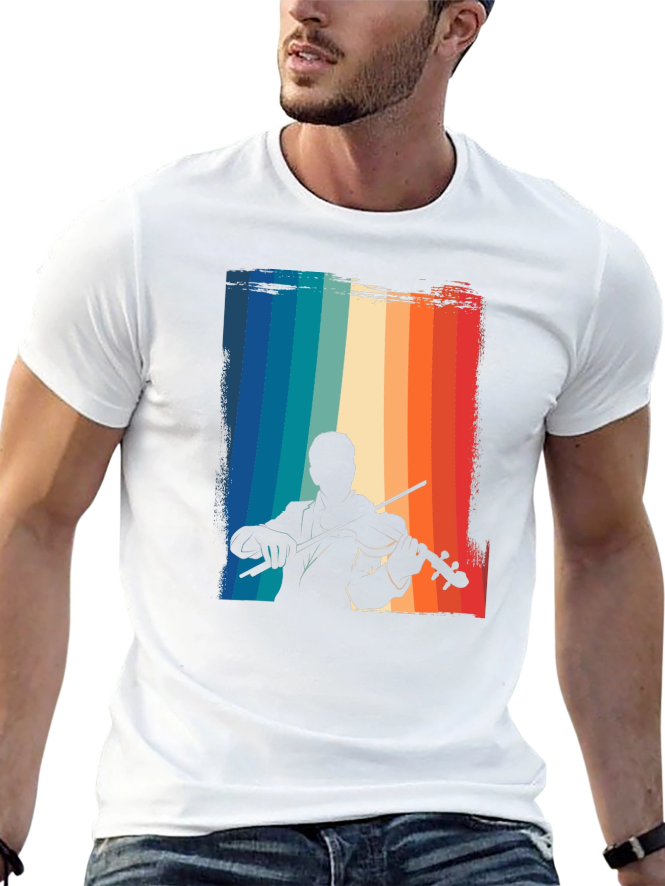 Retro Violinist Graphic Tee - Black Cotton T-Shirt