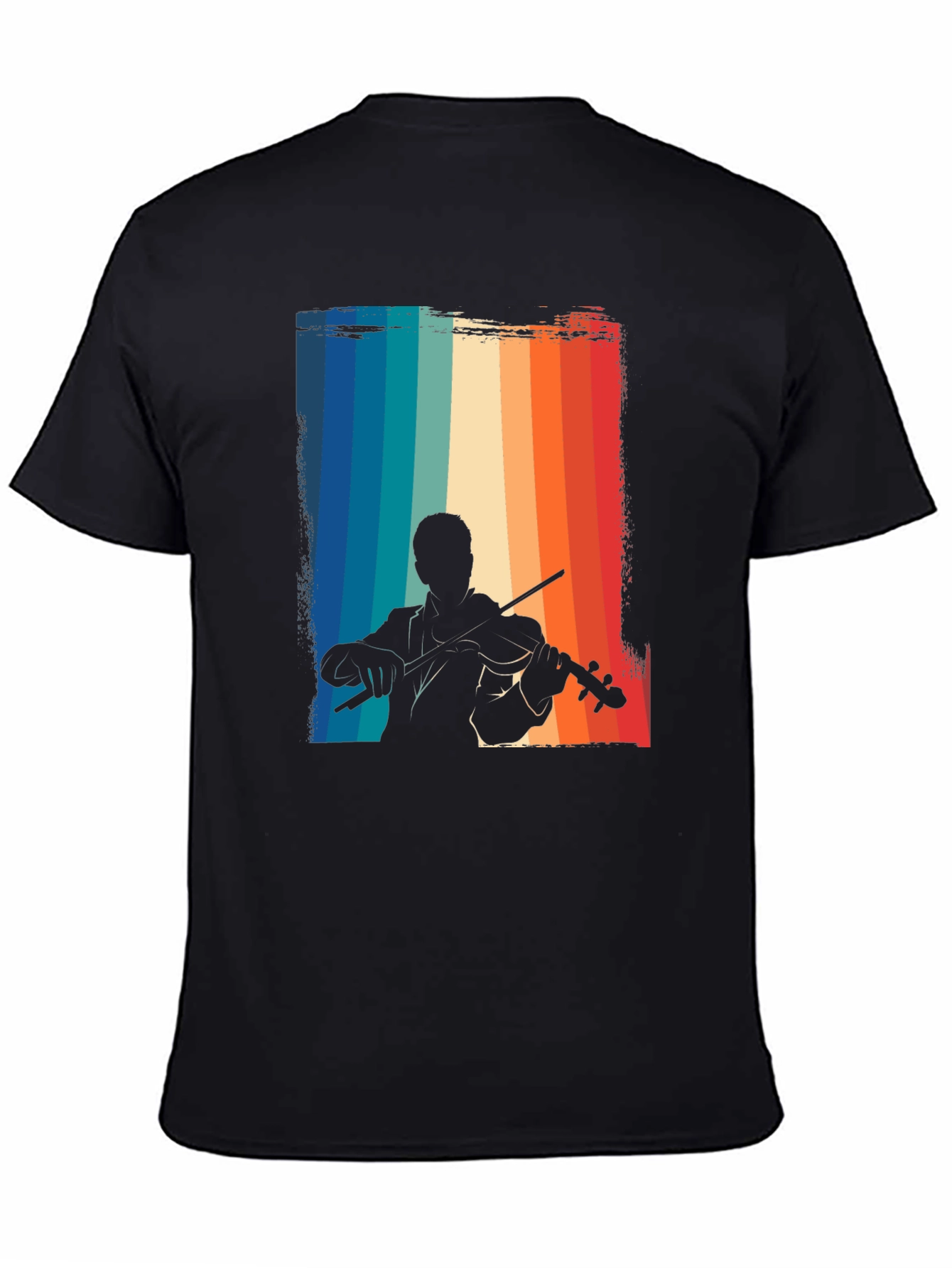 Retro Violinist Graphic Tee - Black Cotton T-Shirt