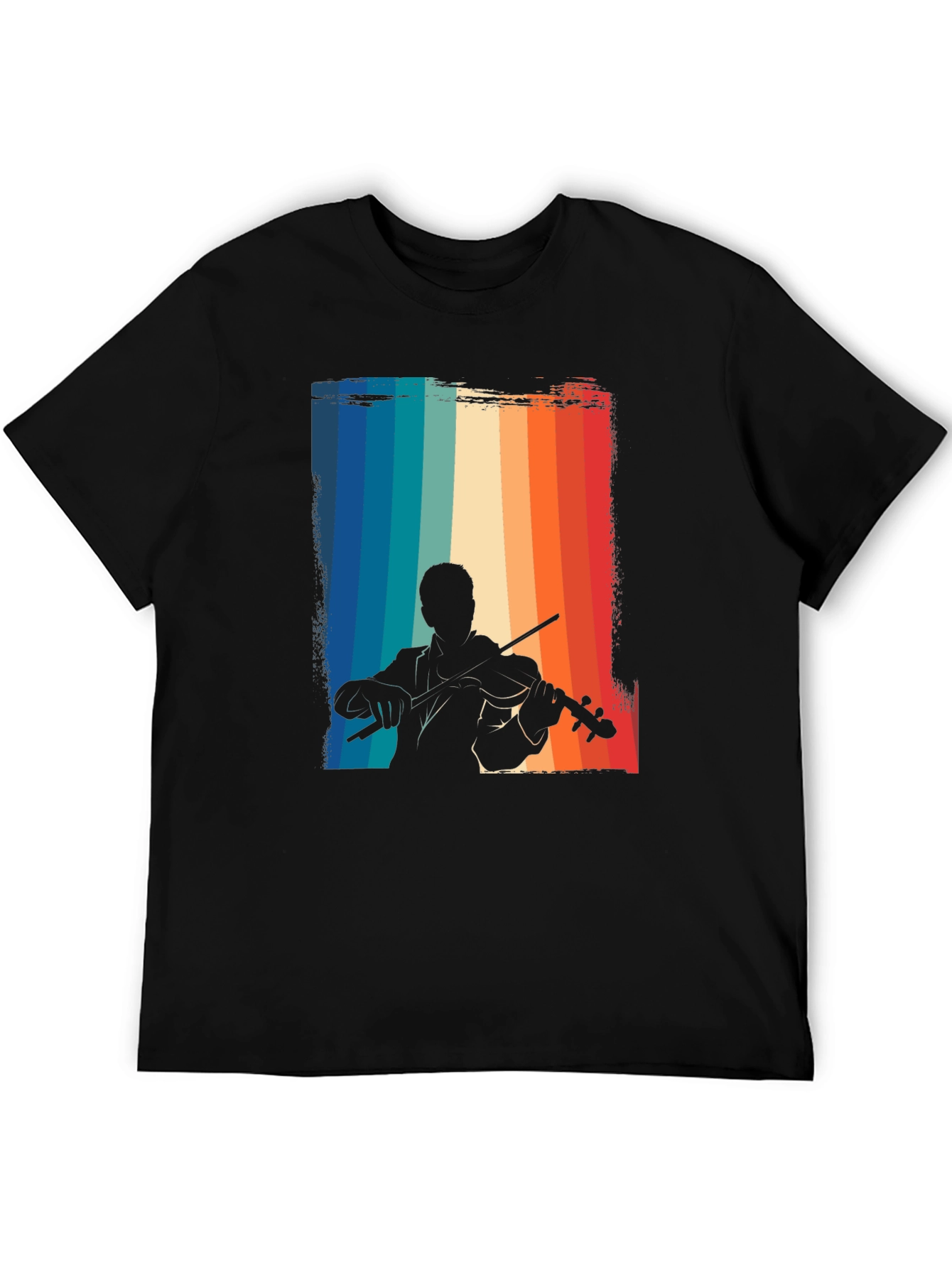 Retro Violinist Graphic Tee - Black Cotton T-Shirt