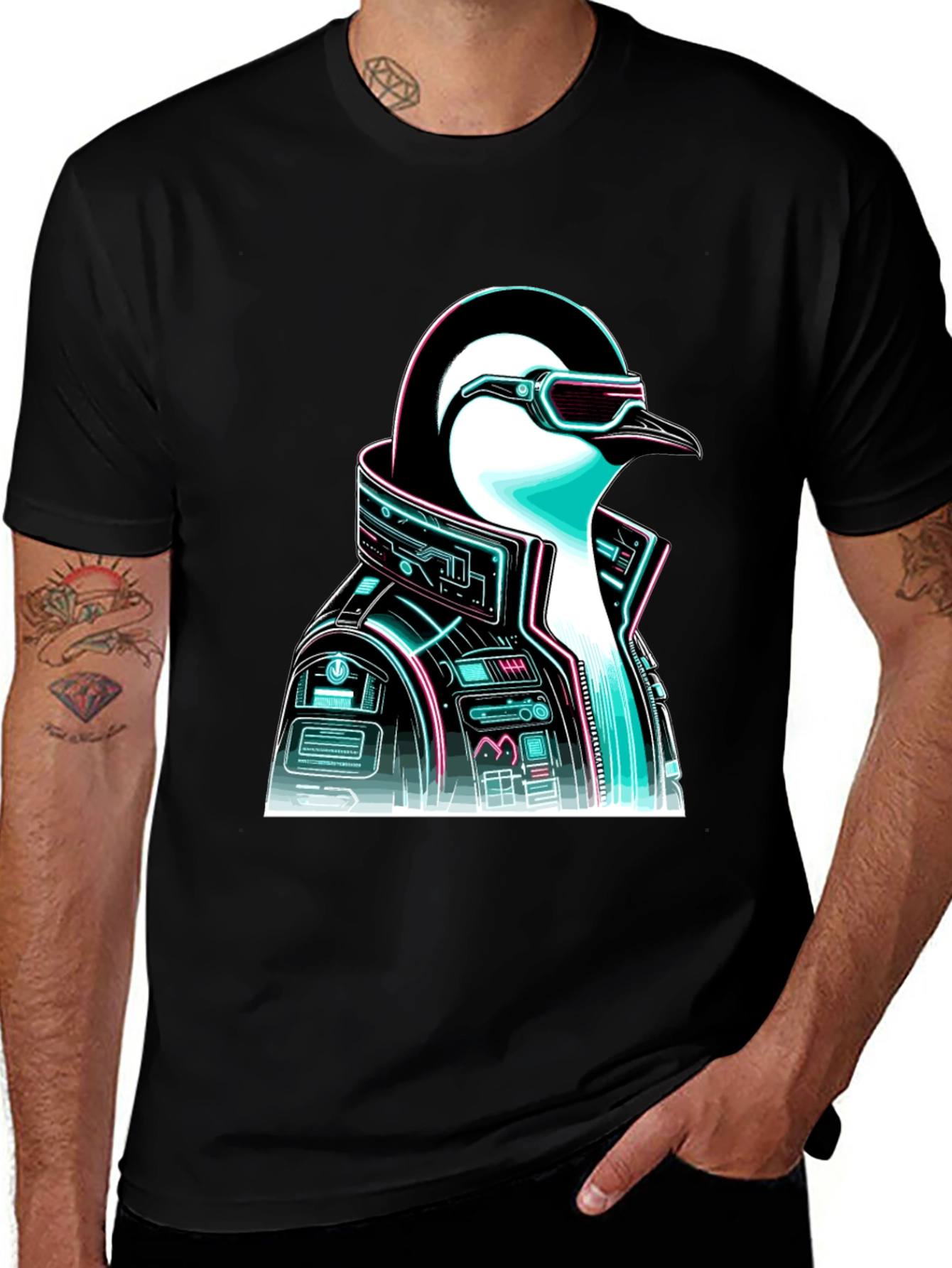 Cyberpunk Penguin Graphic T-Shirt - Trendy Cool Design