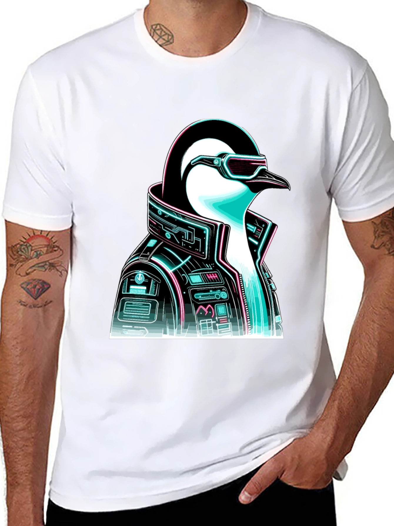 Cyberpunk Penguin Graphic T-Shirt - Trendy Cool Design