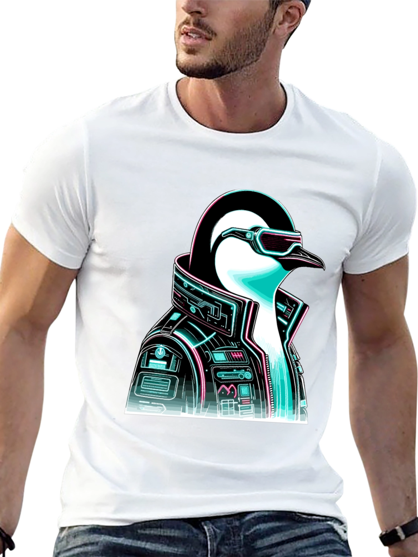 Cyberpunk Penguin Graphic T-Shirt - Trendy Cool Design