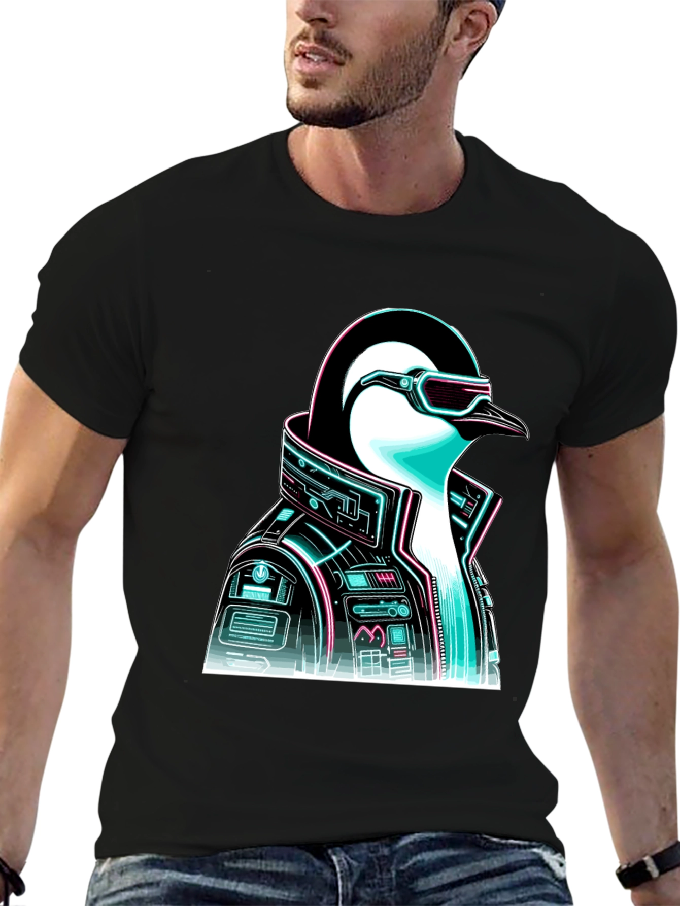Cyberpunk Penguin Graphic T-Shirt - Trendy Cool Design