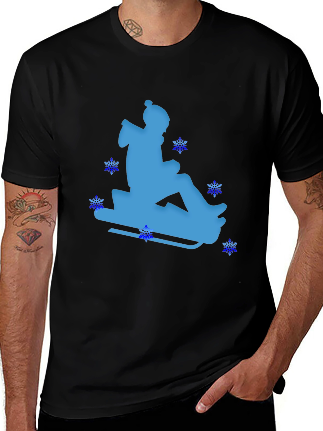 Winter Sledding Black T-Shirt