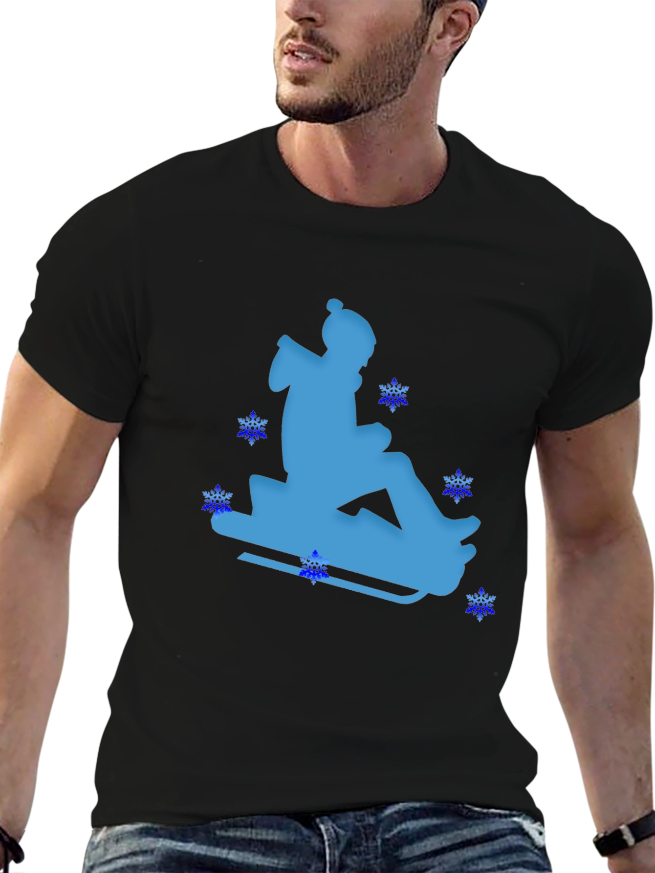 Winter Sledding Black T-Shirt