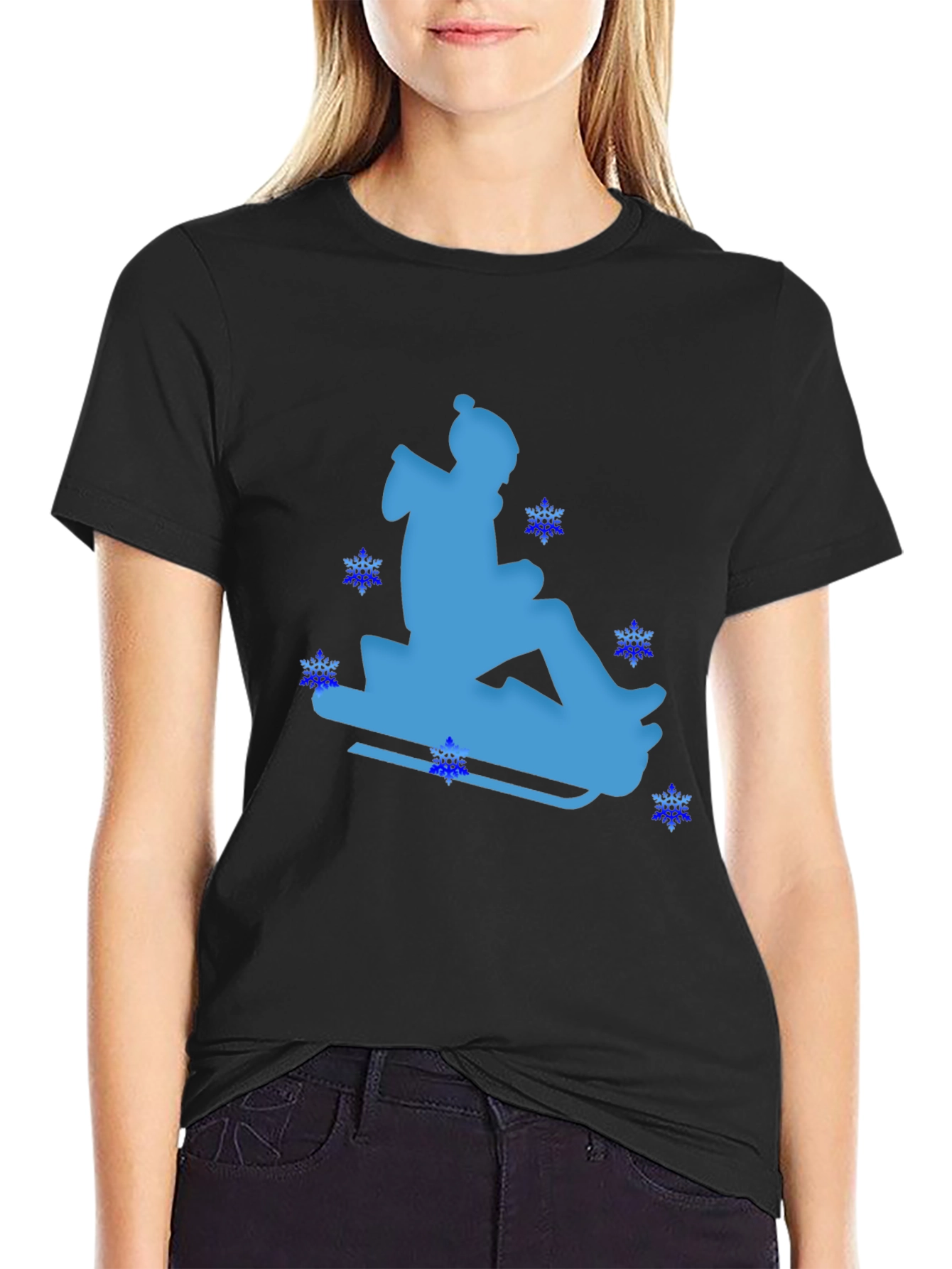 Winter Sledding Black T-Shirt