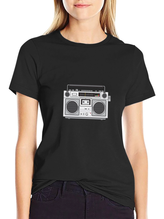 Retro Boombox Graphic Tee - Black
