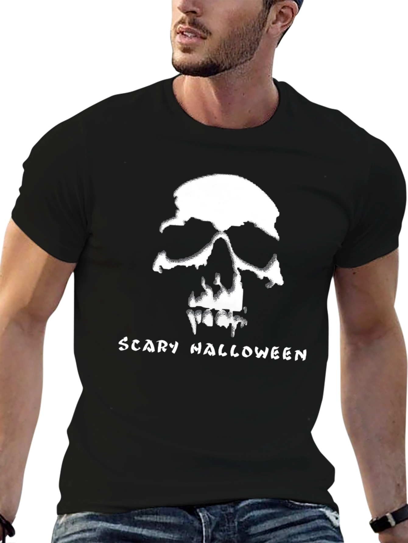 Scary Halloween Skull Graphic Tee - Black