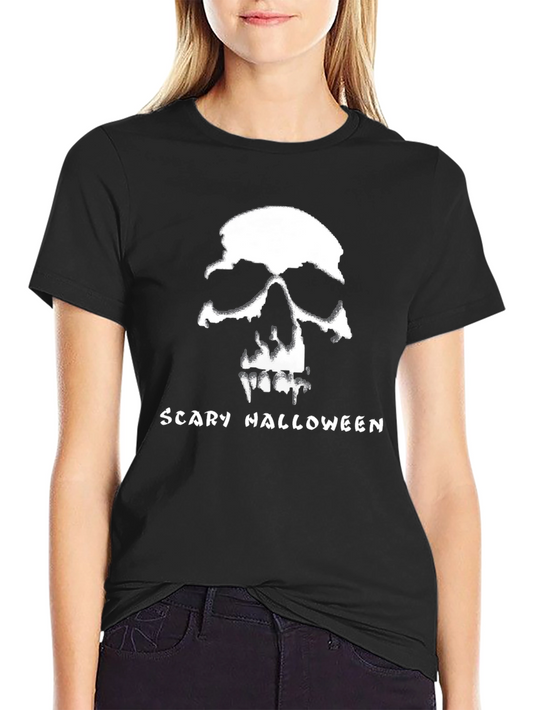 Scary Halloween Skull Graphic Tee - Black