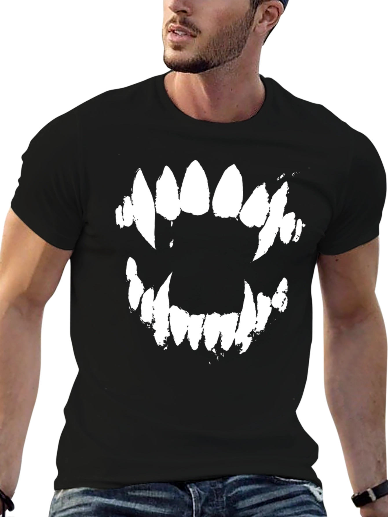 Monster Teeth Graphic Tee - Black Cotton Blend Shirt
