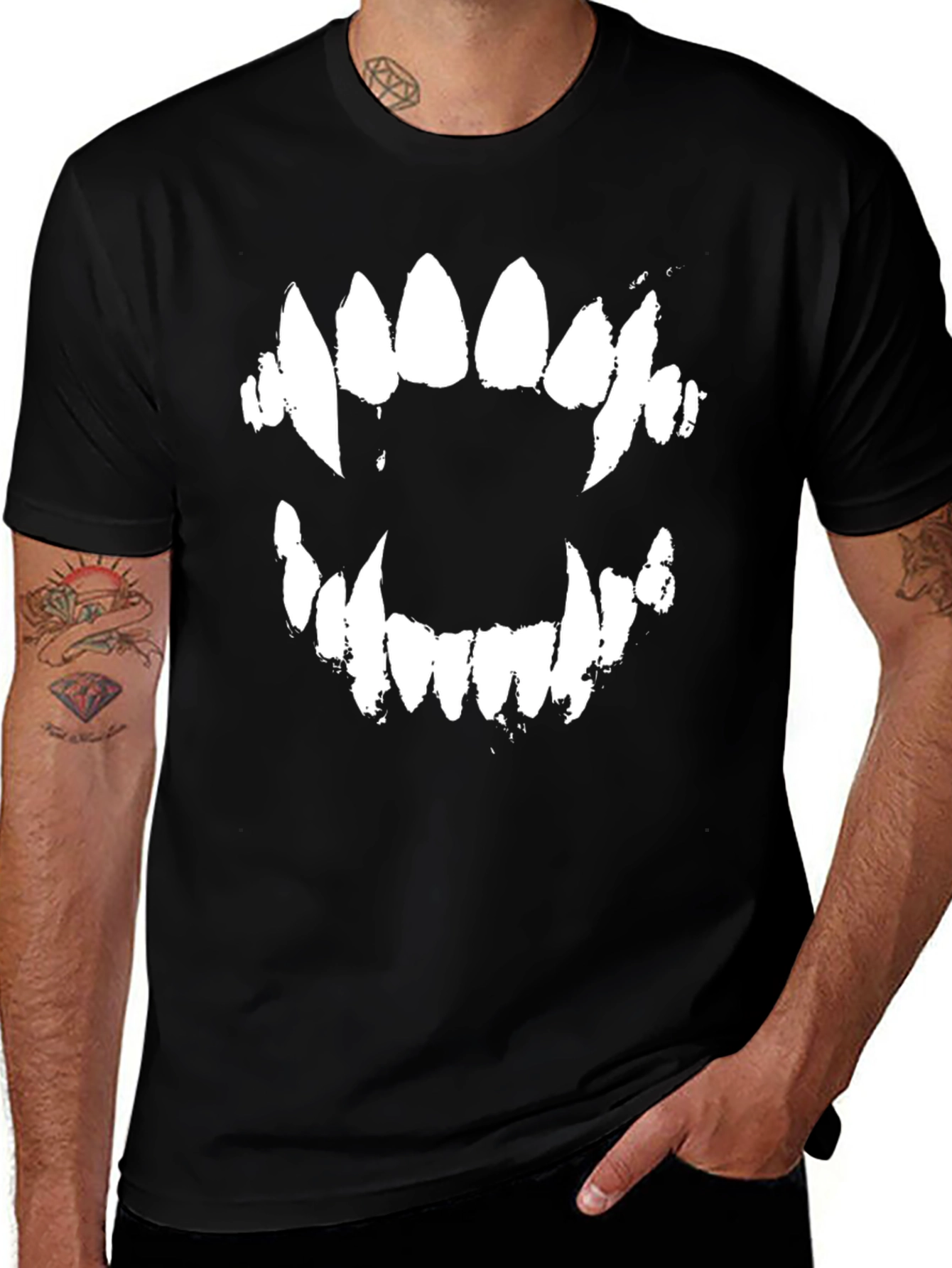 Monster Teeth Graphic Tee - Black Cotton Blend Shirt