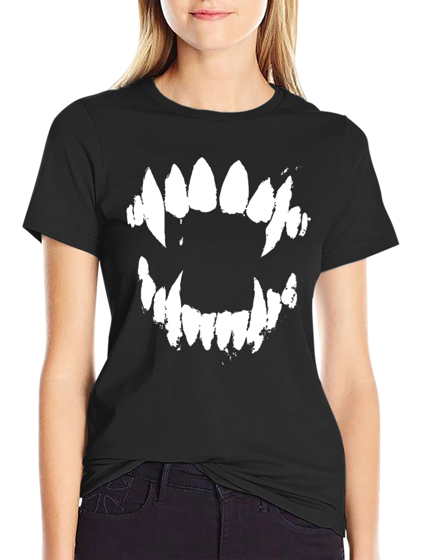 Monster Teeth Graphic Tee - Black Cotton Blend Shirt