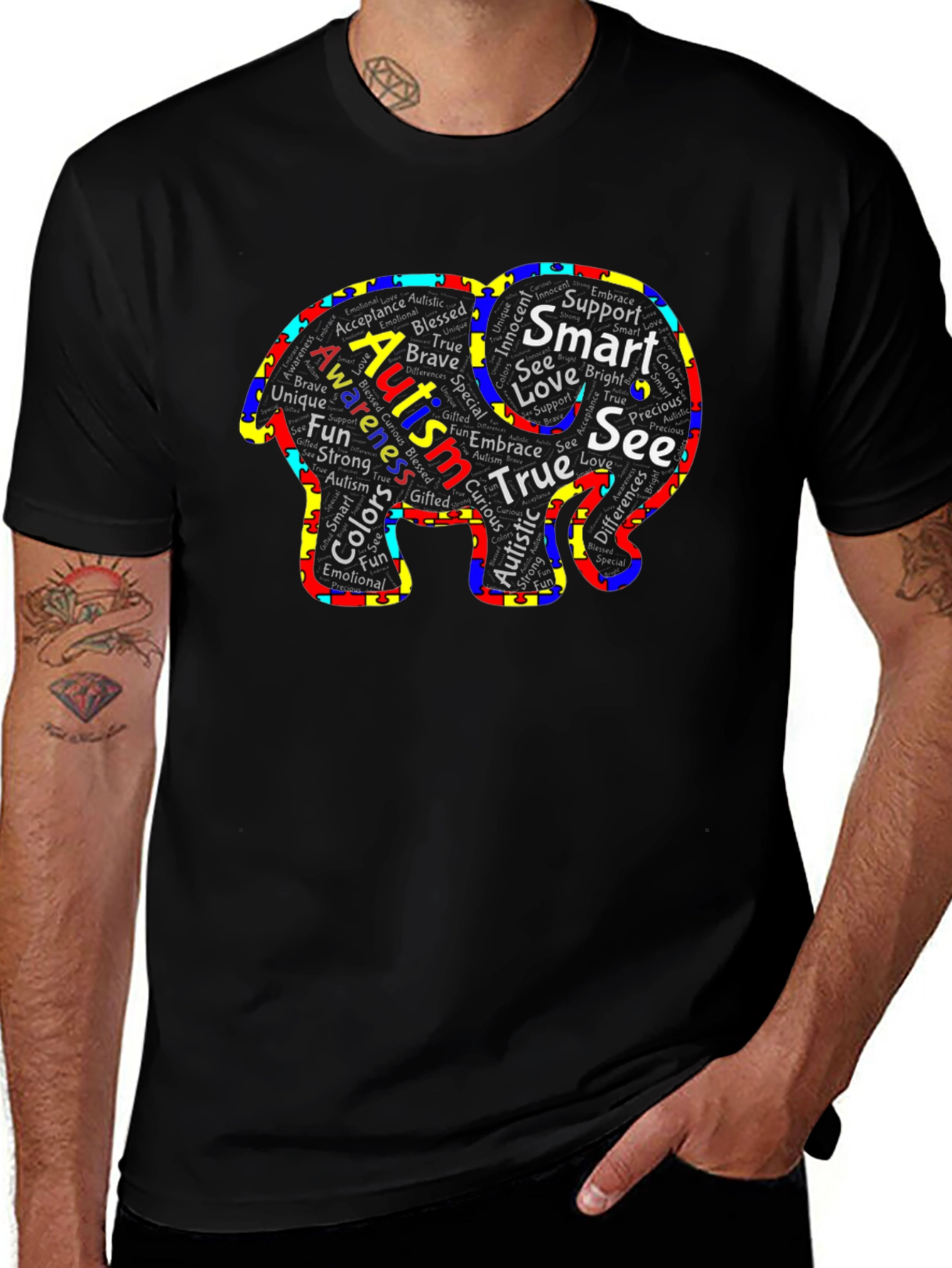 Autism Awareness Elephant Tee - Support Love Acceptance