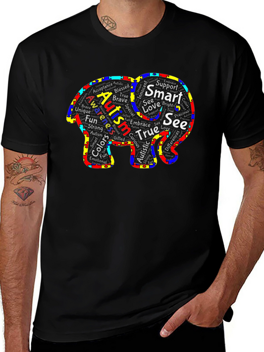 Autism Awareness Elephant Tee - Support Love Acceptance
