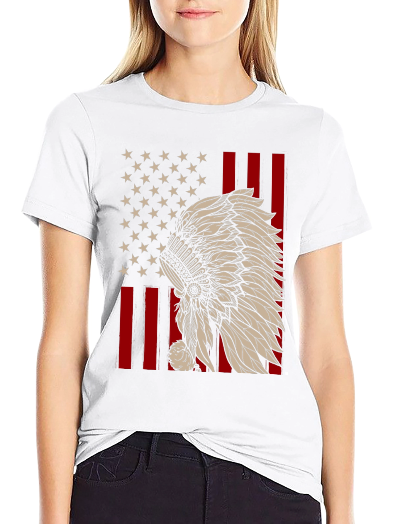 American Flag Native Headdress T-Shirt