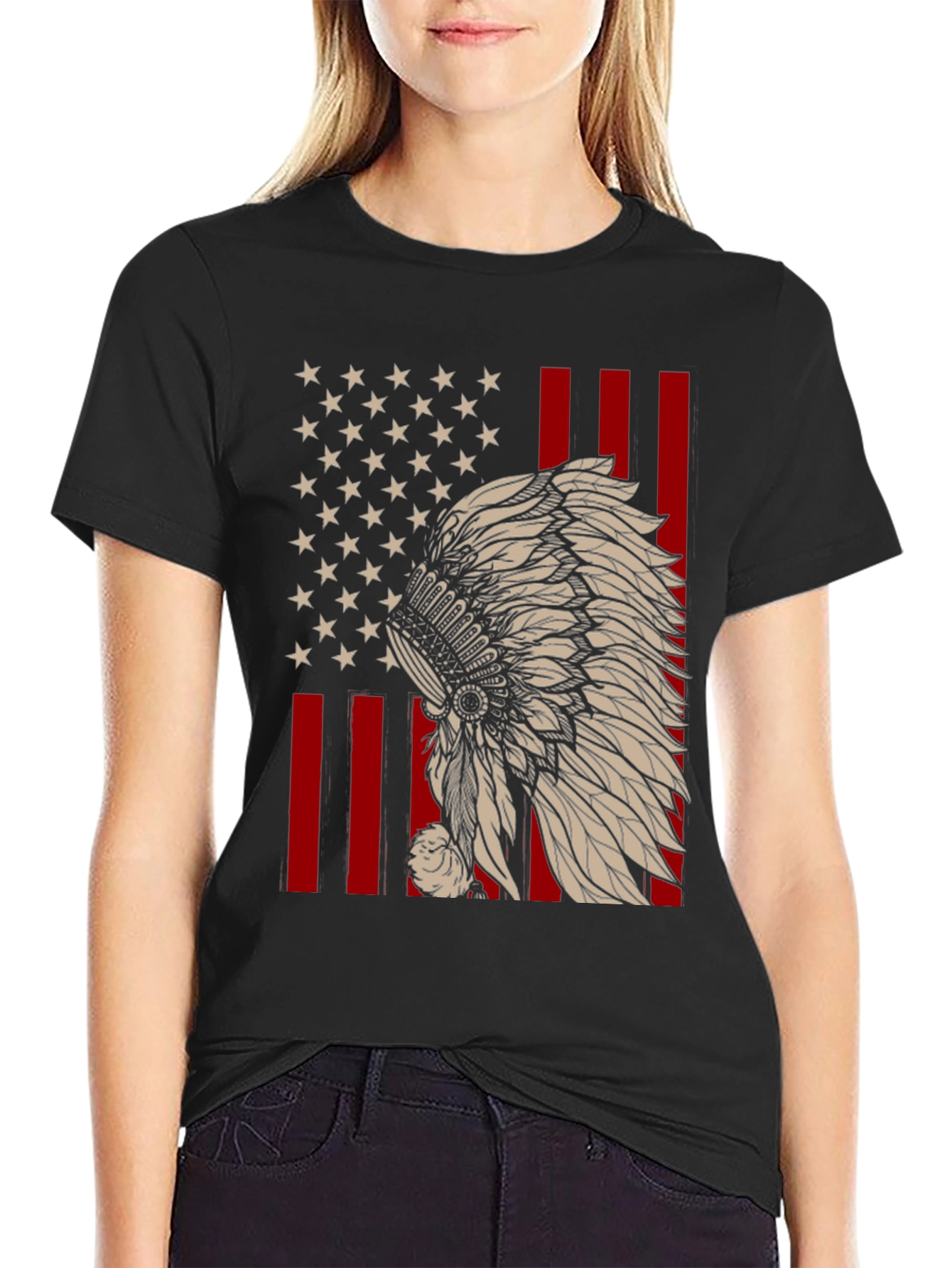 American Flag Native Headdress T-Shirt
