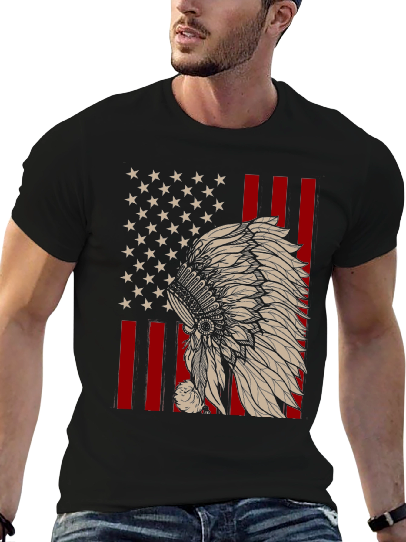 American Flag Native Headdress T-Shirt