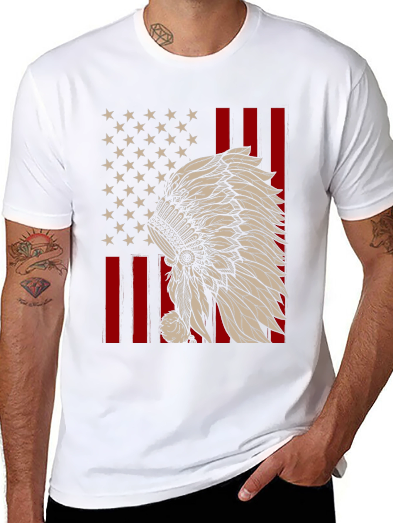 American Flag Native Headdress T-Shirt