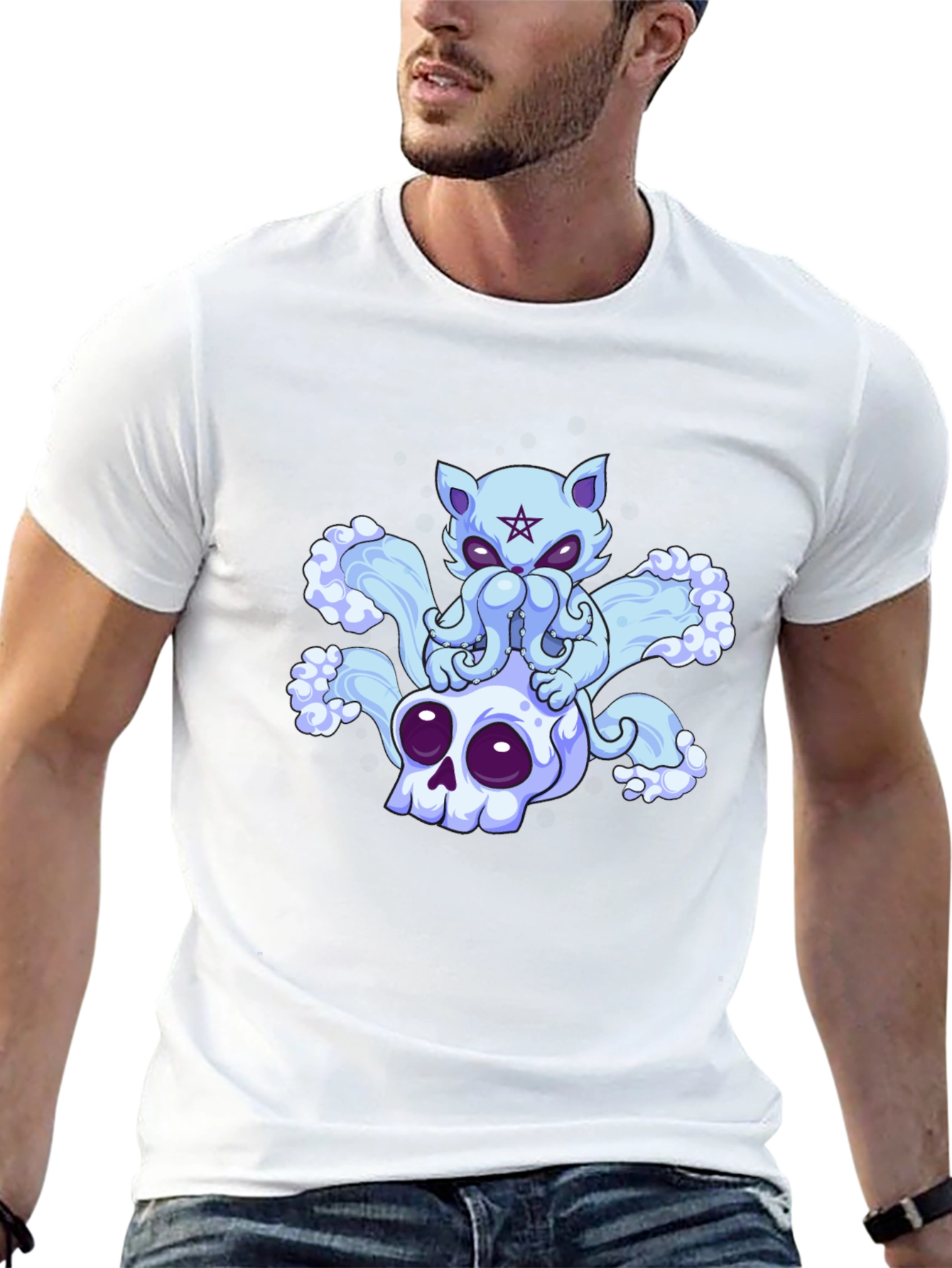 Cthulhu Cat Skull Black T-Shirt