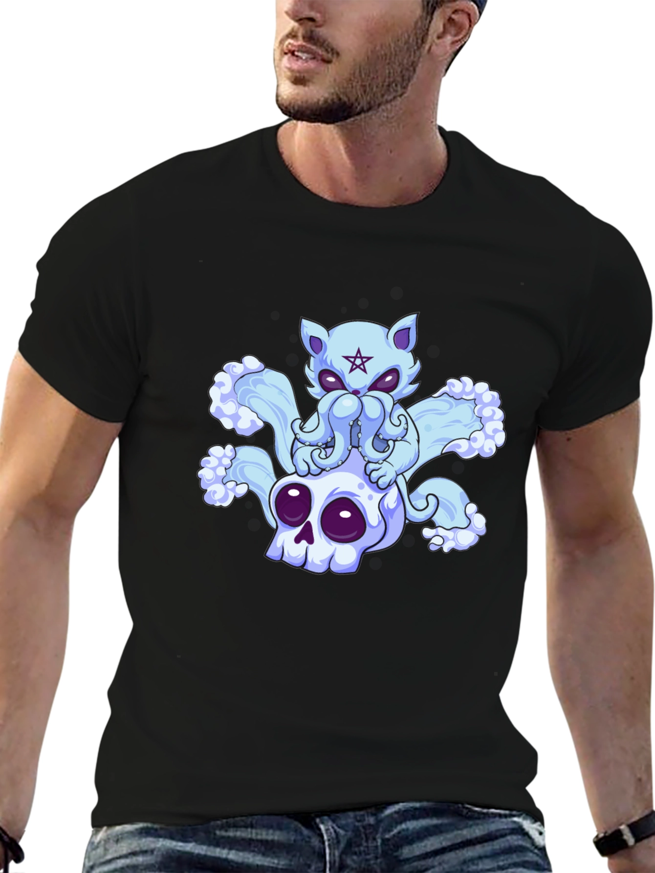 Cthulhu Cat Skull Black T-Shirt