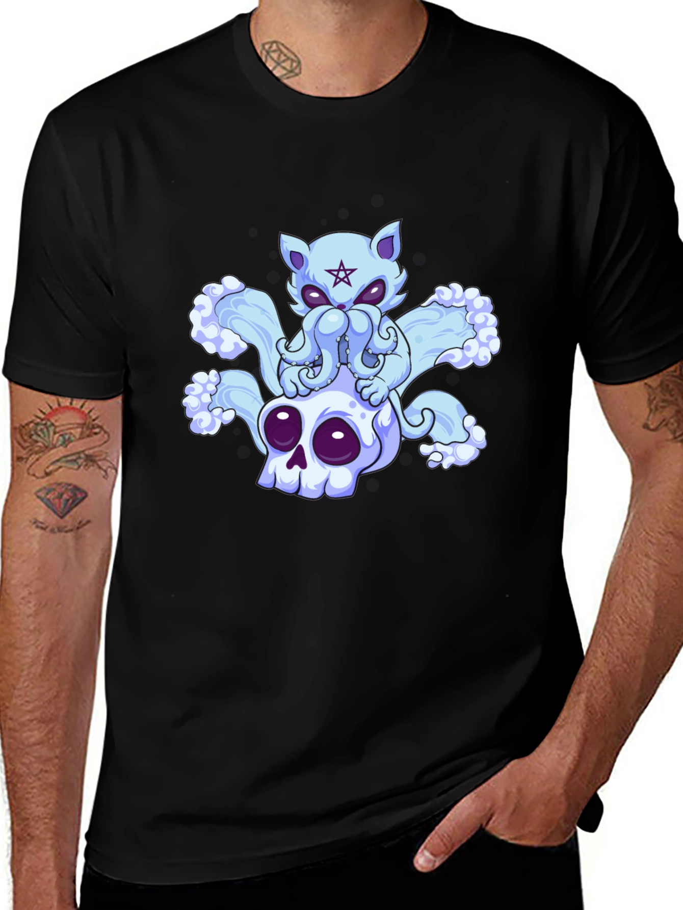 Cthulhu Cat Skull Black T-Shirt