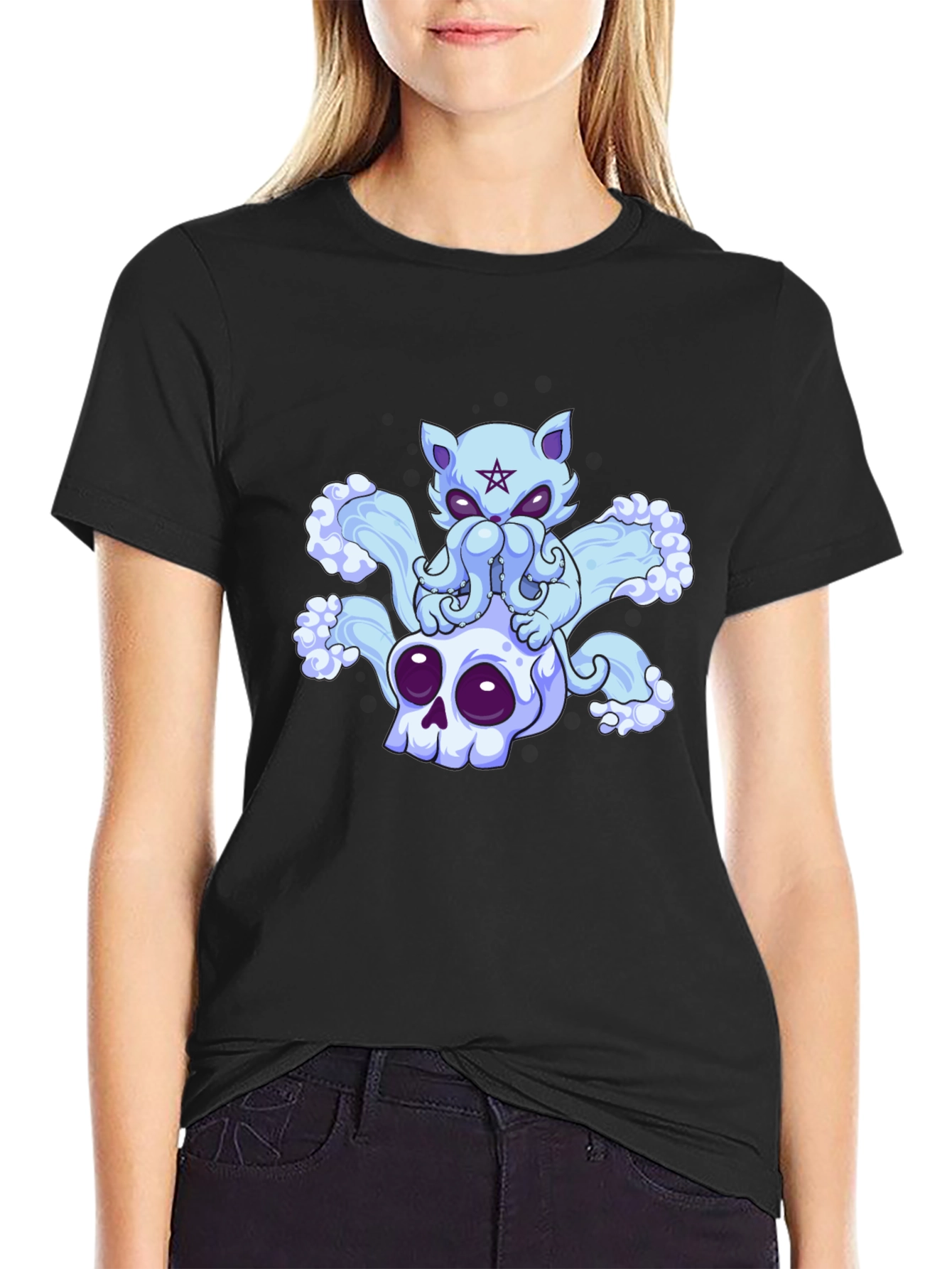 Cthulhu Cat Skull Black T-Shirt