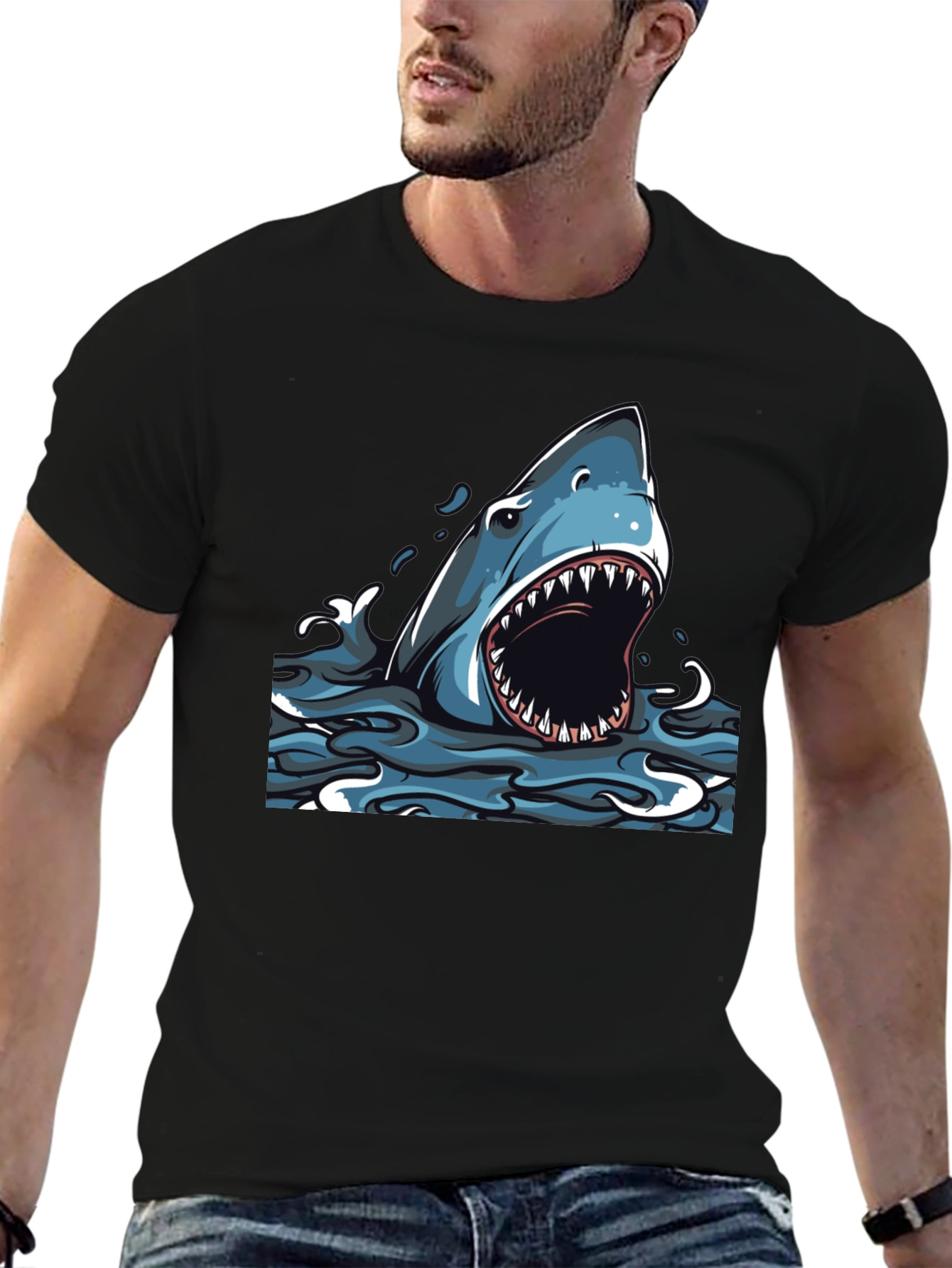 Shark Attack Graphic Tee - Mens Black T-Shirt
