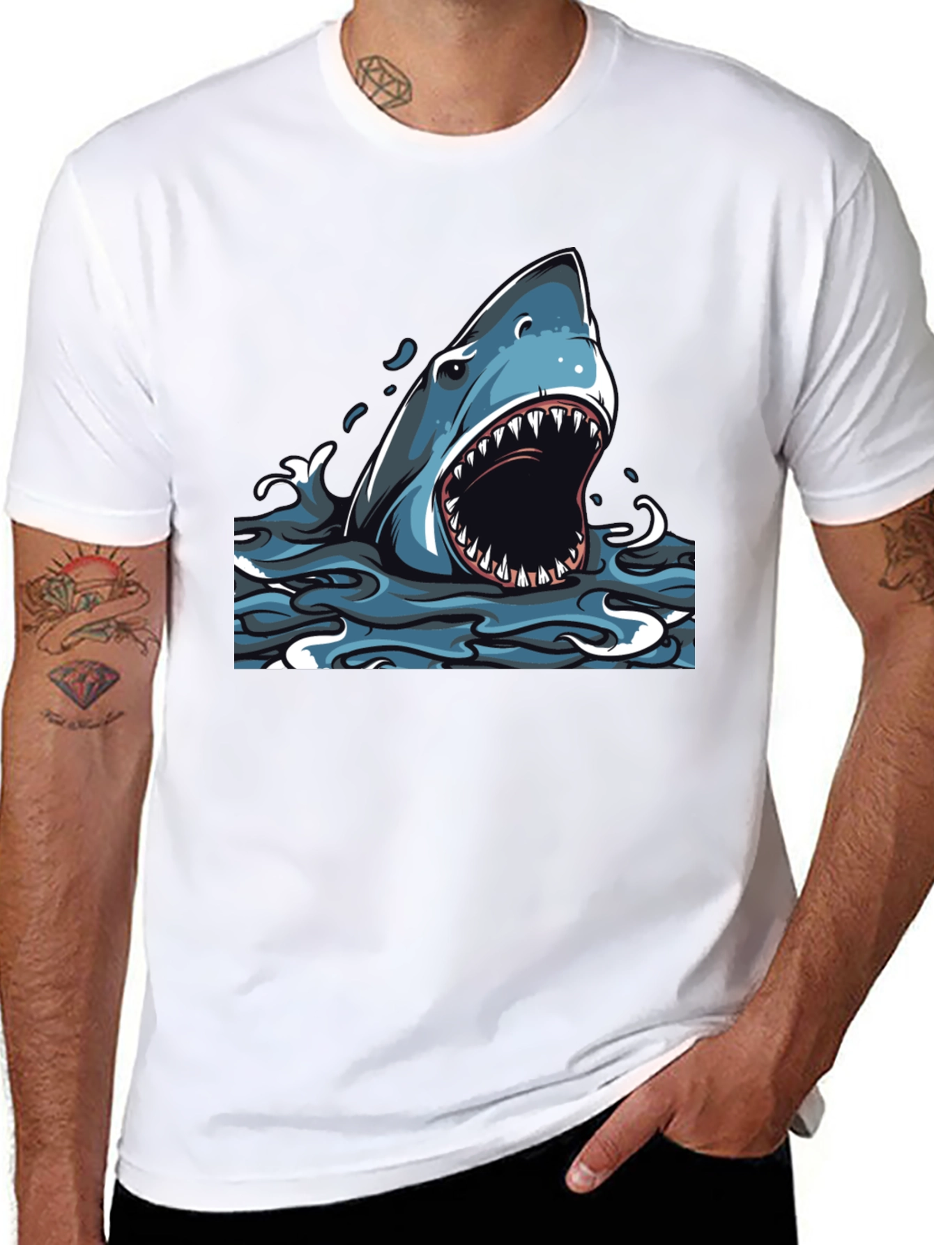 Shark Attack Graphic Tee - Mens Black T-Shirt