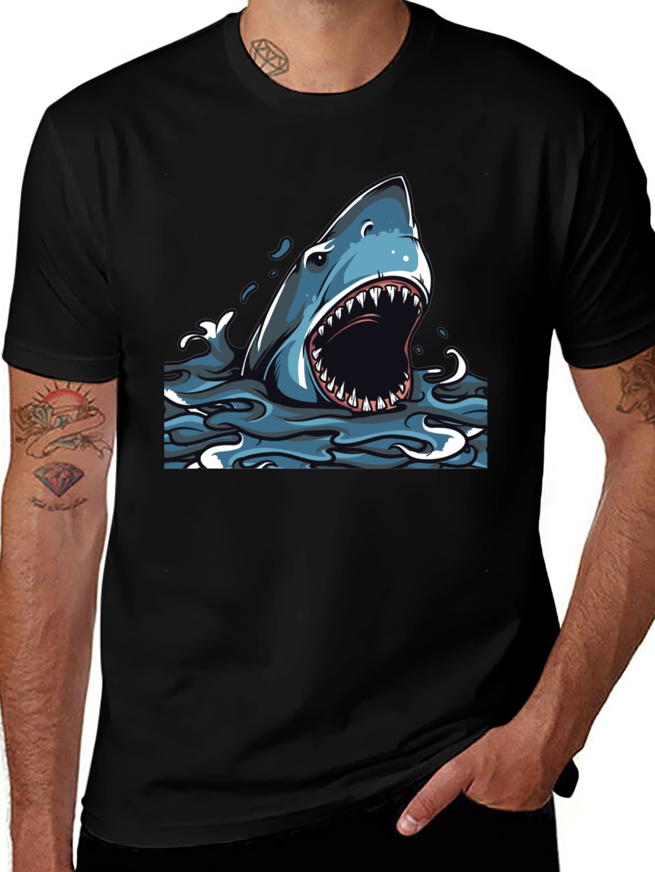 Shark Attack Graphic Tee - Mens Black T-Shirt