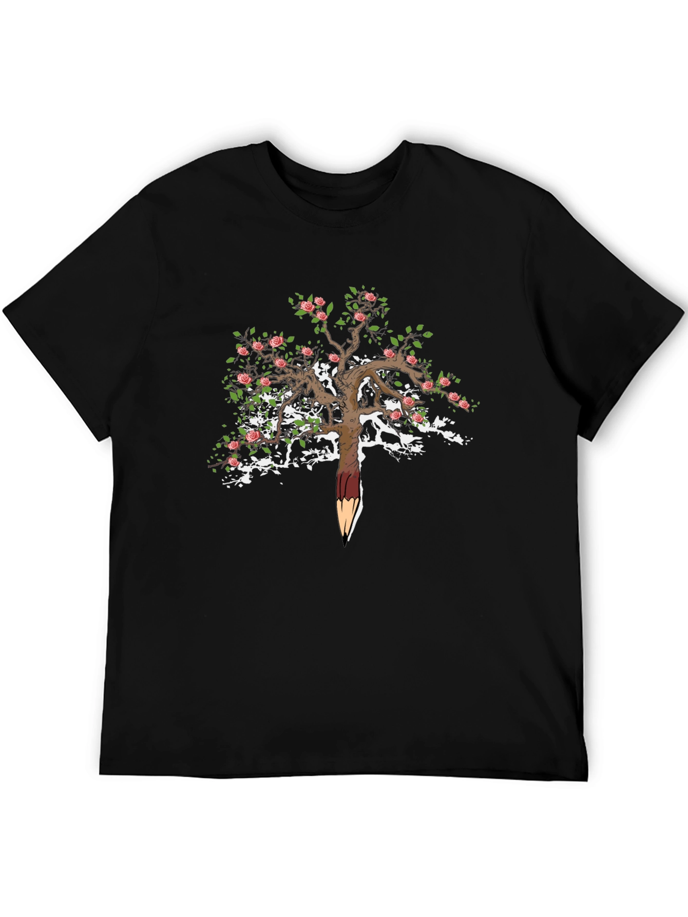 Floral Tree Pencil T-Shirt - Unique Nature Art