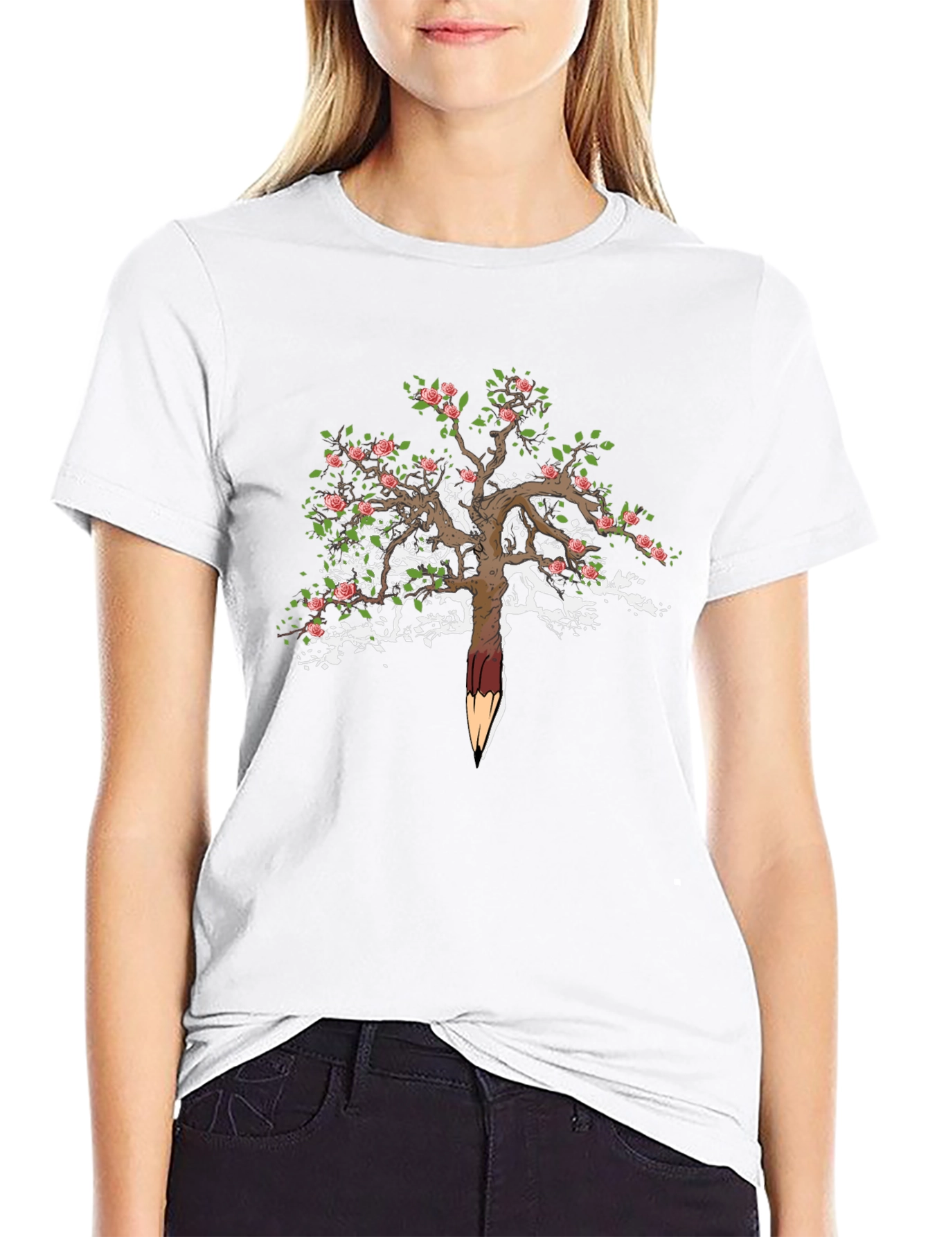Floral Tree Pencil T-Shirt - Unique Nature Art