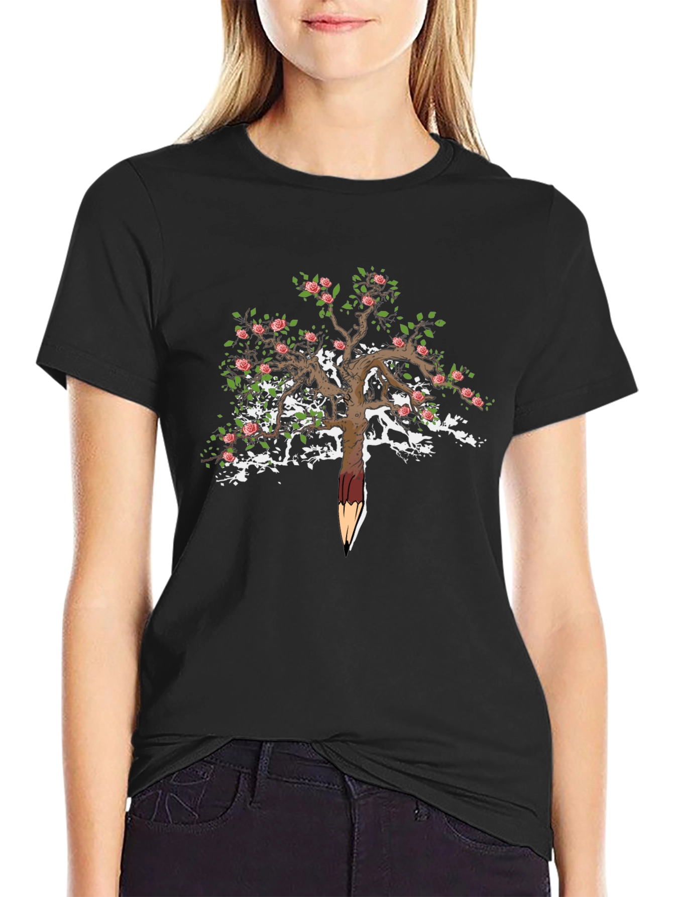 Floral Tree Pencil T-Shirt - Unique Nature Art