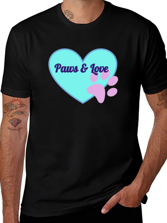 Paws & Love Black T-Shirt Heart & Paw Print Design