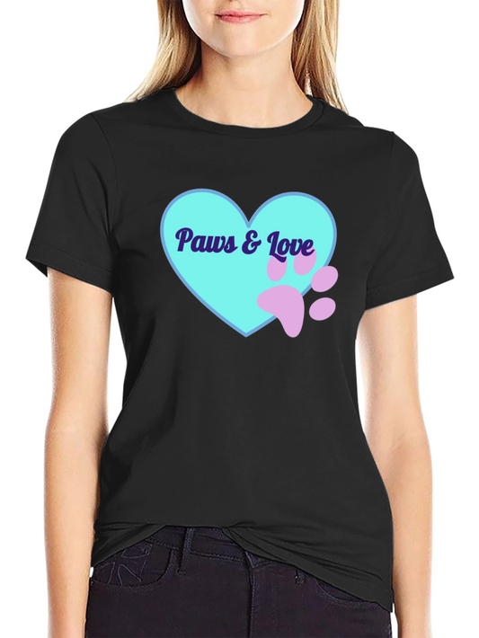 Paws & Love Black T-Shirt Heart & Paw Print Design
