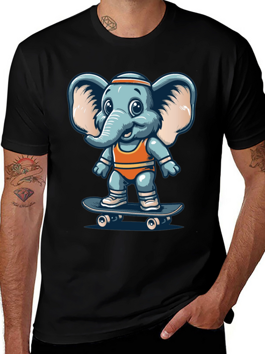 Elephant Skateboard Graphic Tee - Cool Casual Shirt