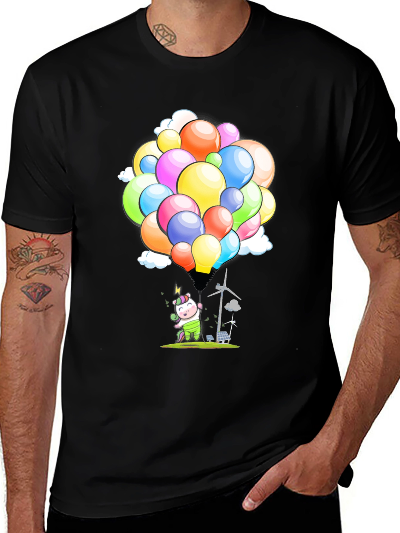 Eco-Friendly Unicorn Balloons Black T-Shirt