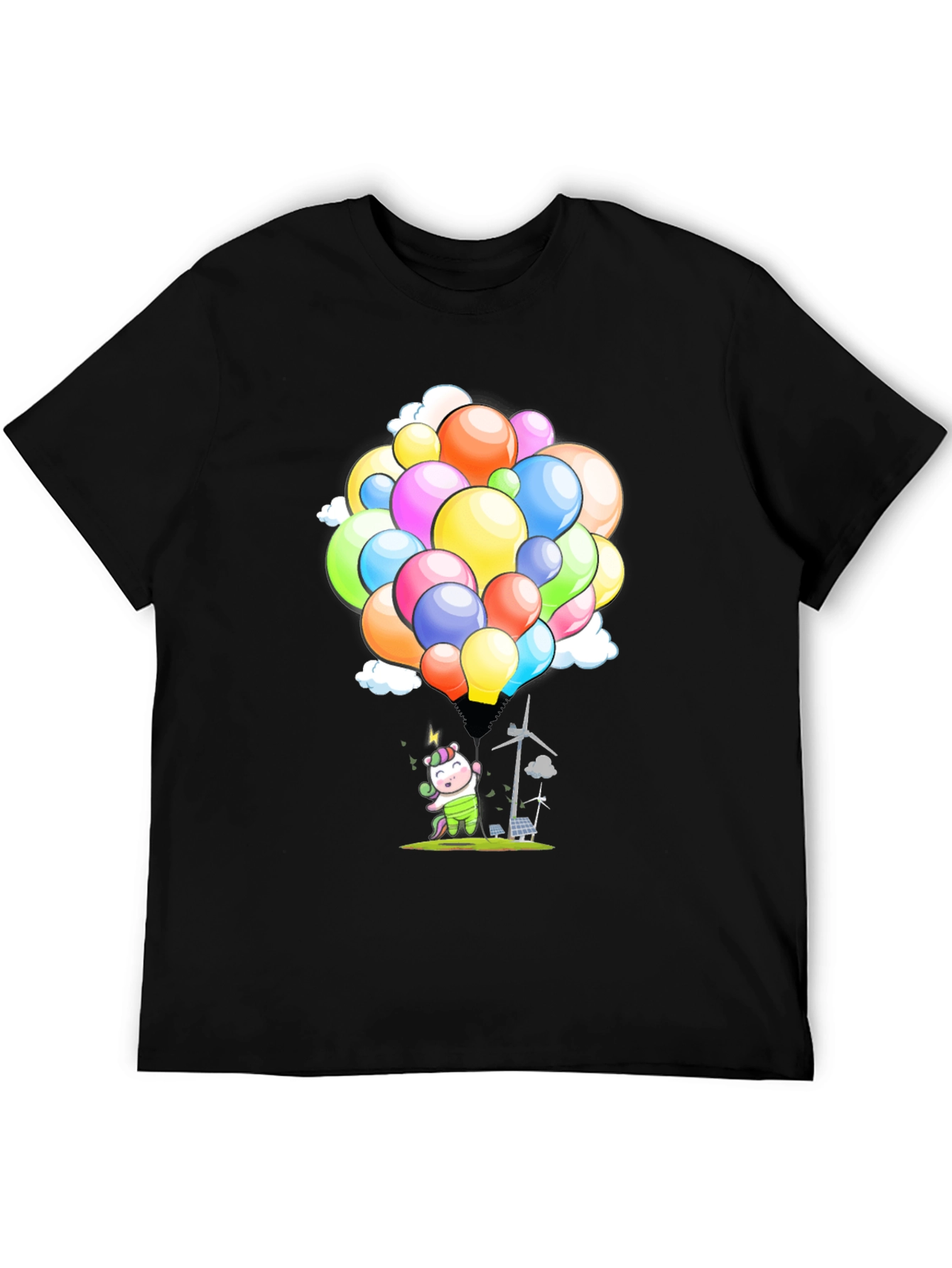 Eco-Friendly Unicorn Balloons Black T-Shirt