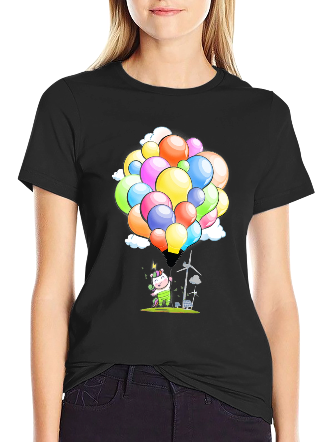 Eco-Friendly Unicorn Balloons Black T-Shirt