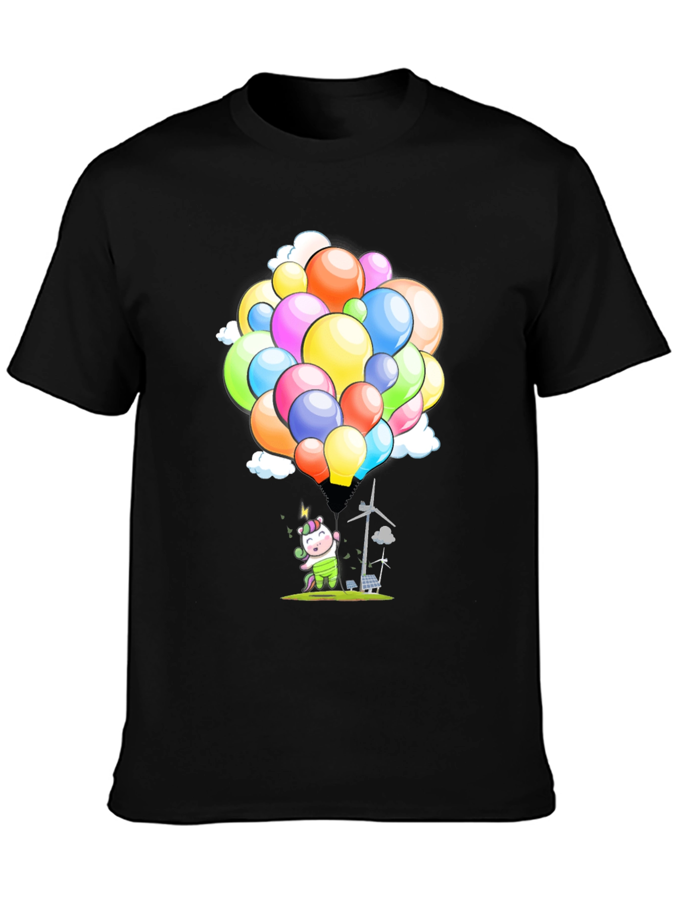 Eco-Friendly Unicorn Balloons Black T-Shirt