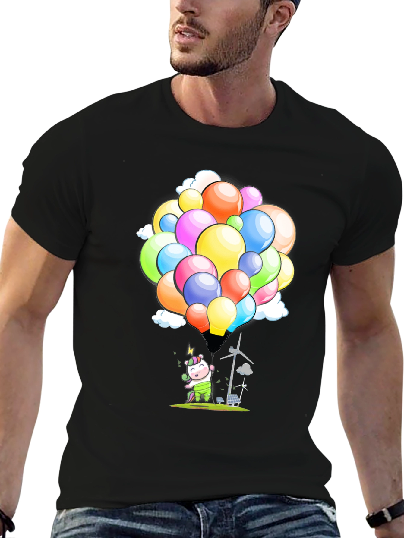 Eco-Friendly Unicorn Balloons Black T-Shirt