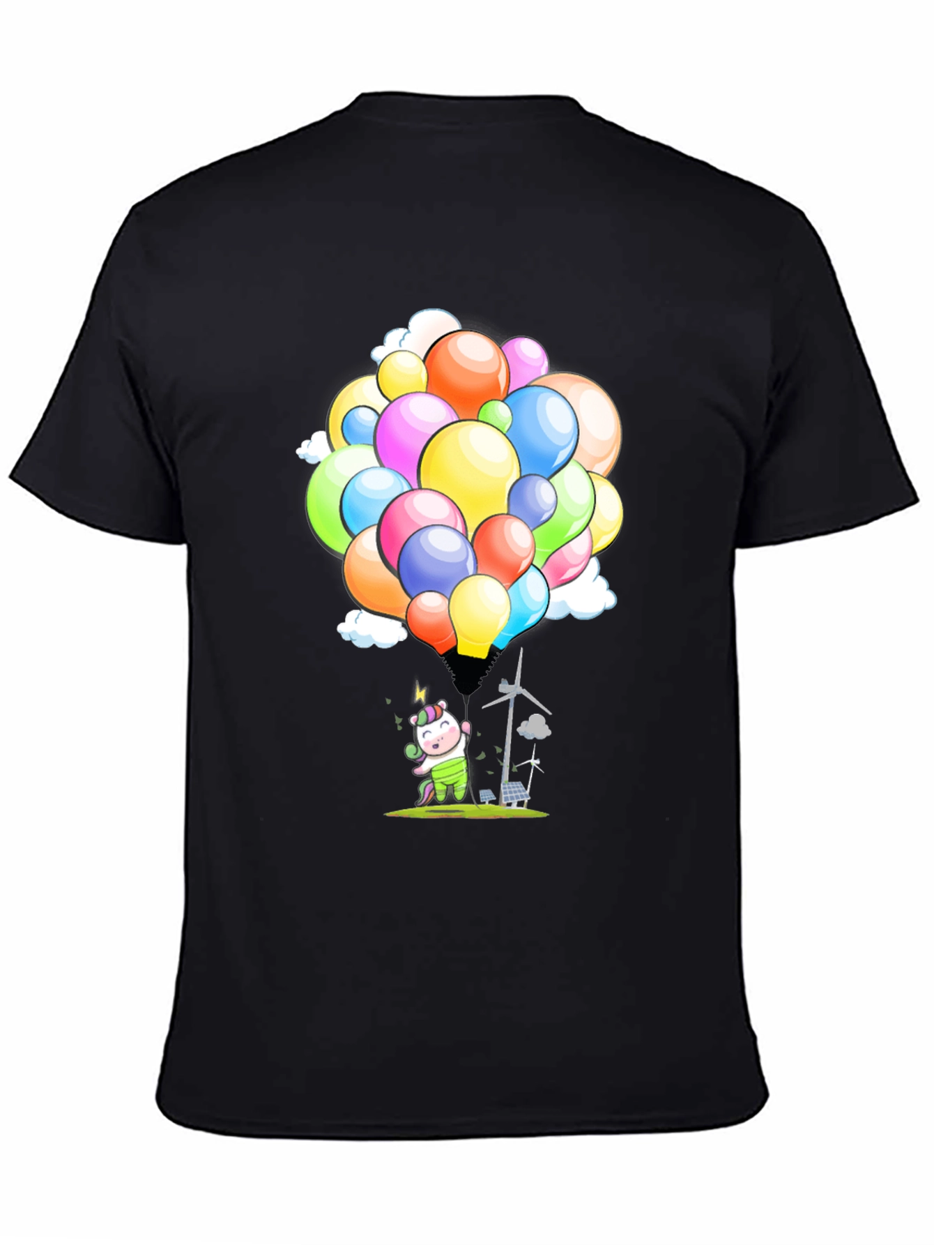 Eco-Friendly Unicorn Balloons Black T-Shirt