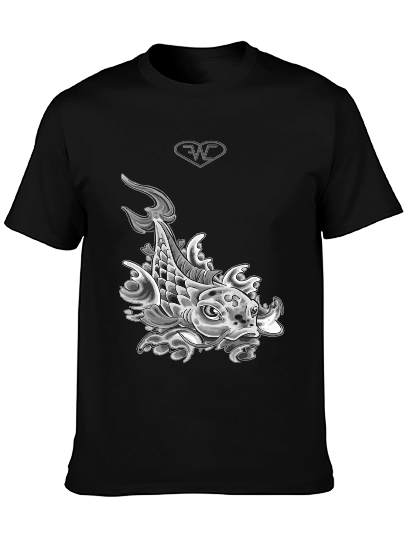 Koi Fish Graphic T-Shirt - Black Cotton Blend Tee