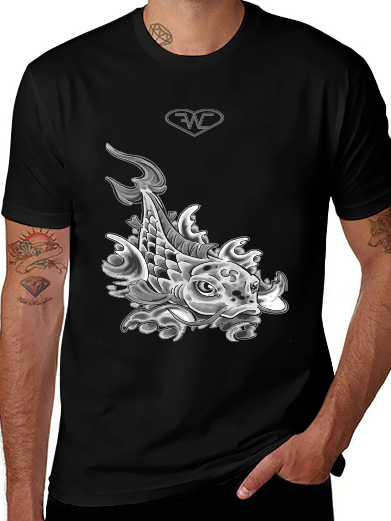 Koi Fish Graphic T-Shirt - Black Cotton Blend Tee