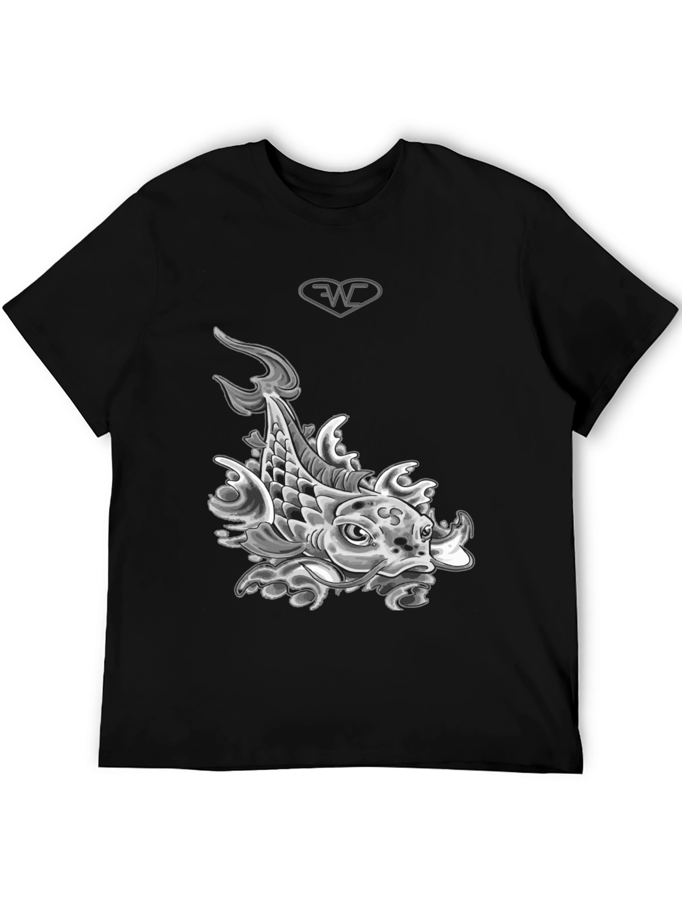 Koi Fish Graphic T-Shirt - Black Cotton Blend Tee