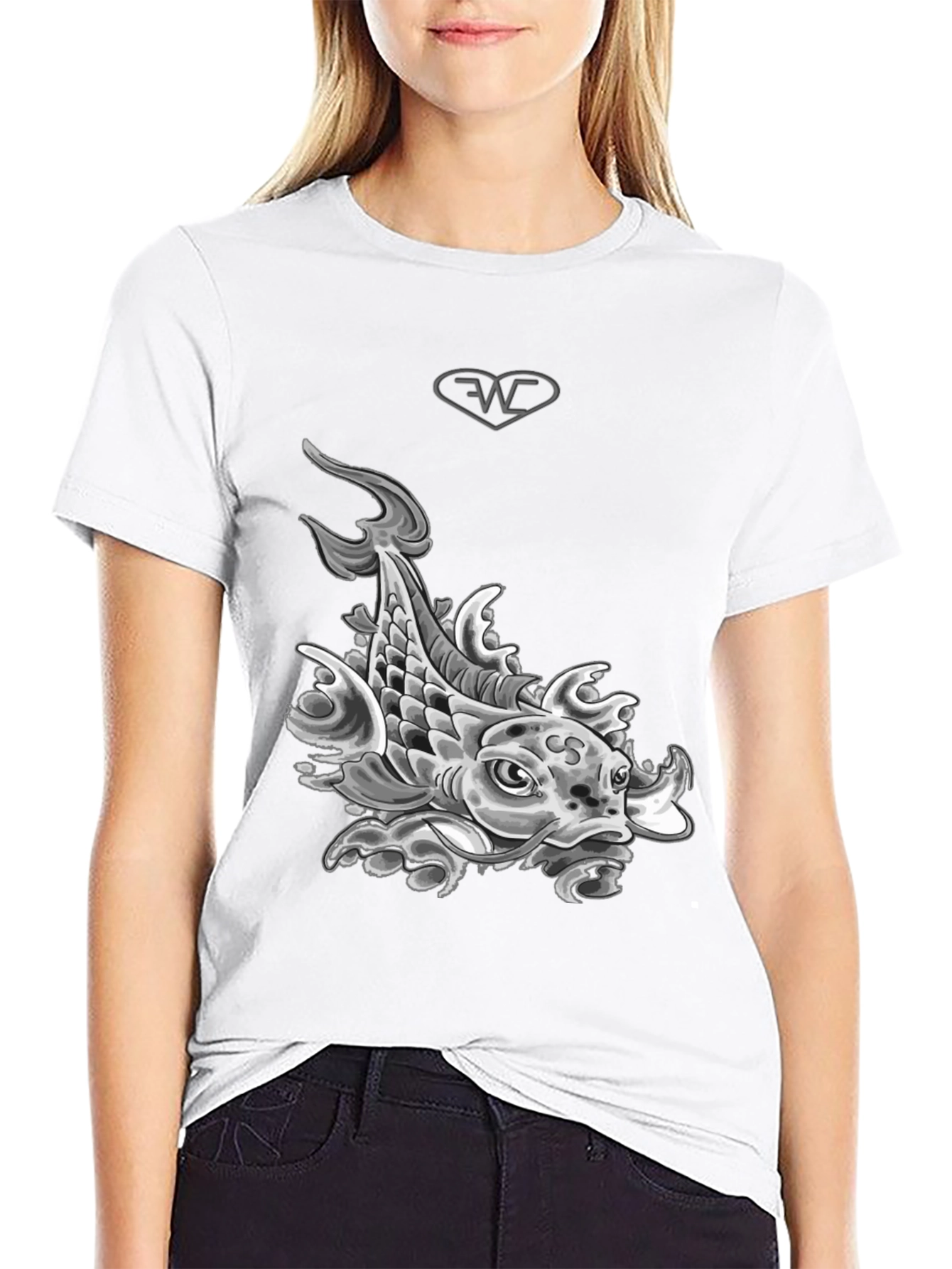 Koi Fish Graphic T-Shirt - Black Cotton Blend Tee