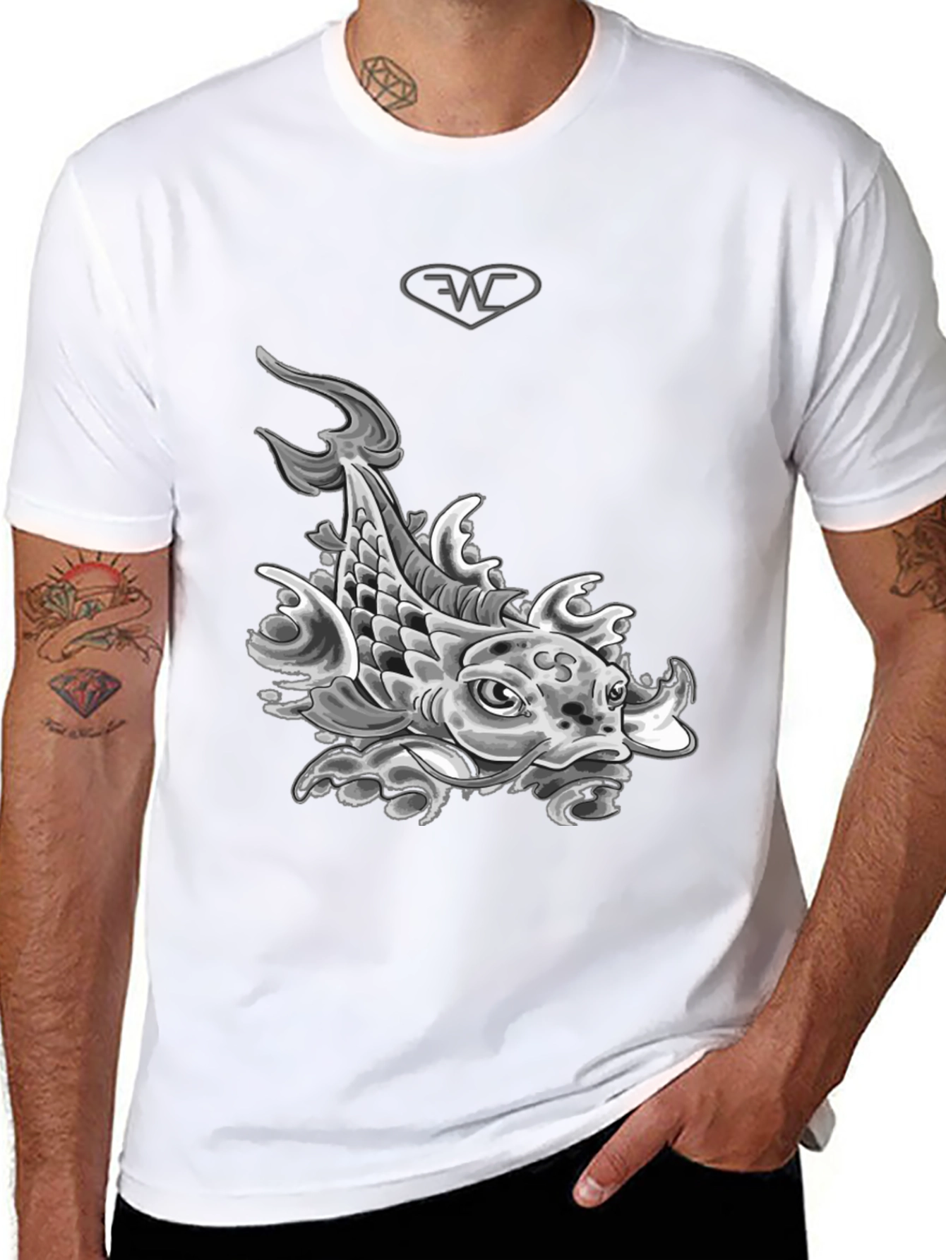 Koi Fish Graphic T-Shirt - Black Cotton Blend Tee