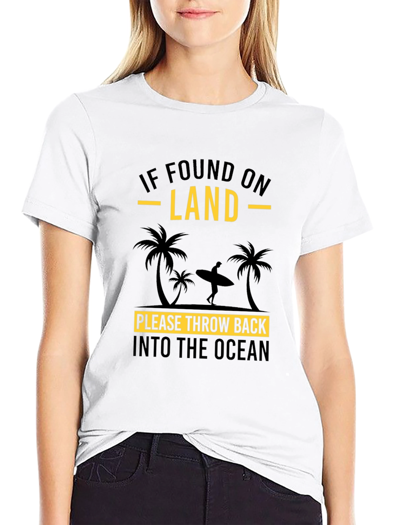 Funny Surfer Throw Back Into The Ocean Black T-Shirt