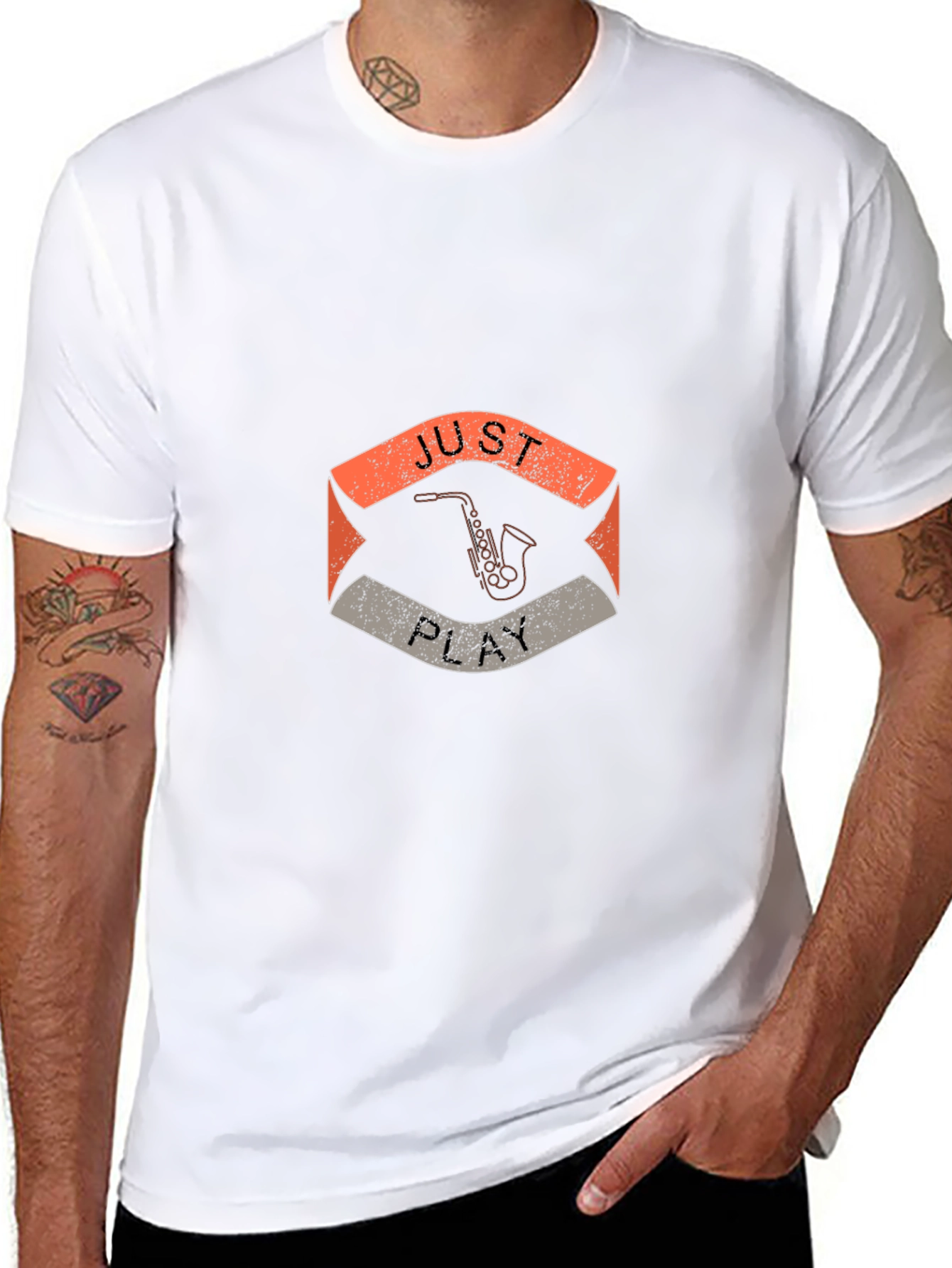 Just Play Saxophone Graphic T-Shirt Music Lover Tee
