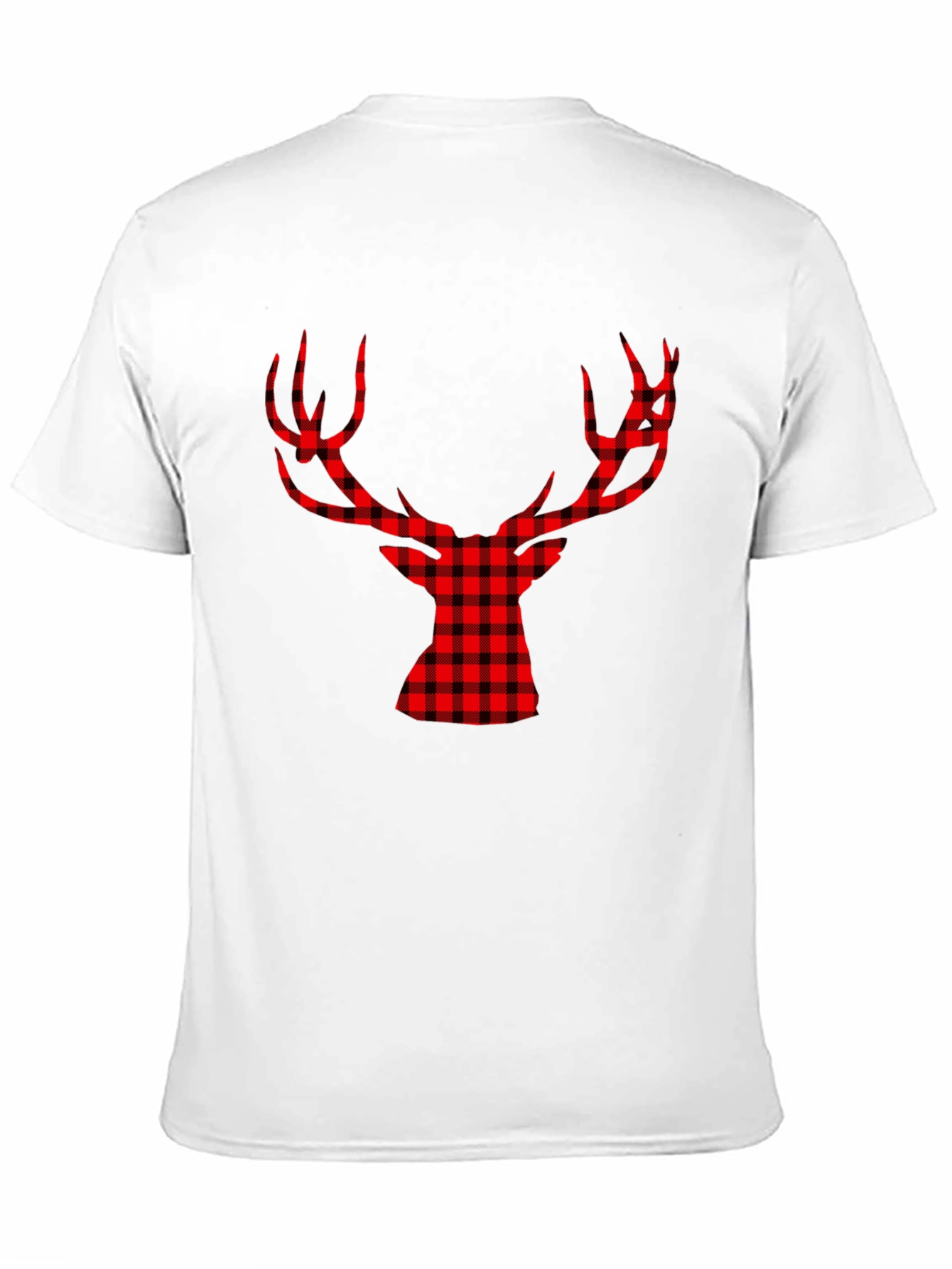 Red Plaid Deer Graphic Black T-Shirt